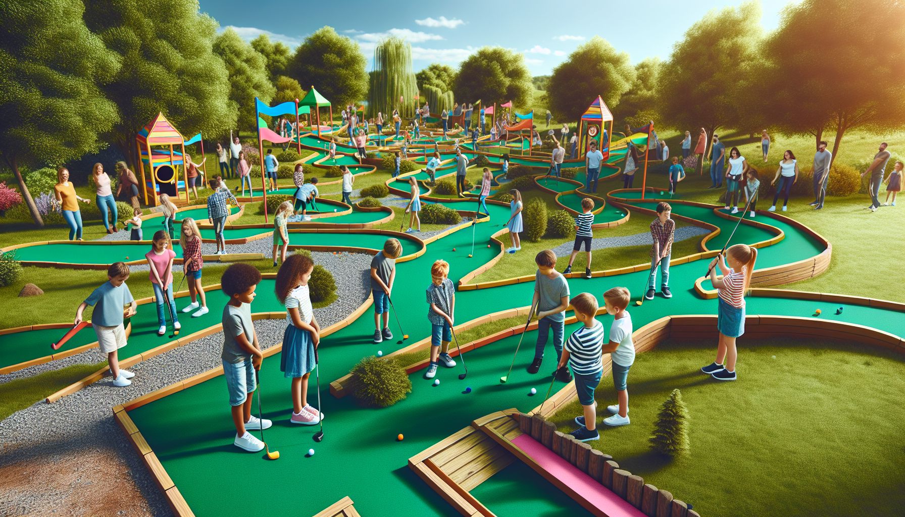 Lapsed mängimas minigolfi